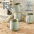 HASENSE Porcelain Coffee Mugs Set, 12 Oz Reactive Glaze Green Coffee Cups with Handle, Large Tea Cup for Latte, Cappuccino & Hot Chocolate, Dishwasher & Microwave Safe, Set of 4