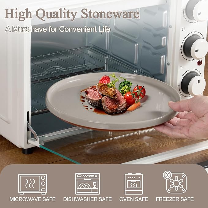 LIANYU Plates and Bowls Sets, 24 Pieces Stoneware Dinnerware Set for 8, Modern Kitchen Dinner Set Ceramic Dishware Dishes Set, Microwave and Dishwasher Safe, Terra Brown