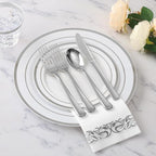 Goodluck 700 Pieces Silver Dinnerware Set for 100 Guests, Disposable Plastic Plates for Party, Include: 100 Dinner Plates, 100 Dessert Plates, 100 Paper Napkins, 100 Cups, 100 Silverware set