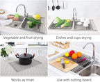 Tomorotec 17.7" x 15.5" Roll Up Dish Drying Rack Over Sink Drying Rack Sink Cover Kitchen Sink Accessories Gadget Multipurpose Organizer Foldable Stainless Steel Drainer (Grey)
