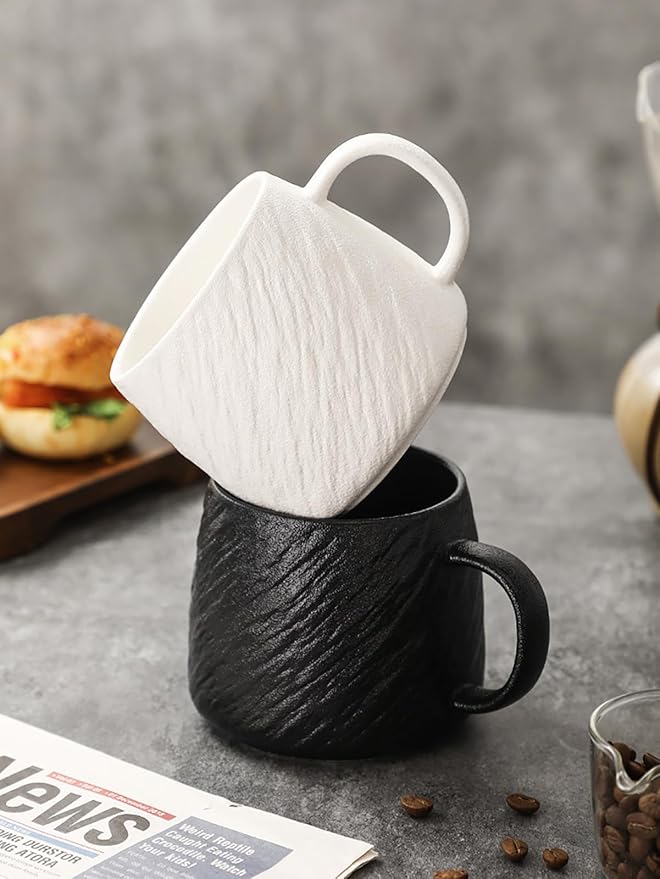Ceramic Rock-Textured Coffee Mugs Gift Set, 17 oz Mug Set of 6, Large Capacity Coffee Cup Set Tea Cup tazas para café Big Stoneware Mug for Latte, Hot Chocolate, Cocoa, Cappuccino