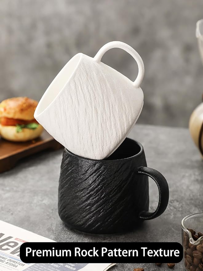 Ceramic Rock-Textured Coffee Mugs Gift Set, 17 oz Mug Set of 6, Large Capacity Coffee Cup Set Tea Cup tazas para café Big Stoneware Mug for Latte, Hot Chocolate, Cocoa, Cappuccino