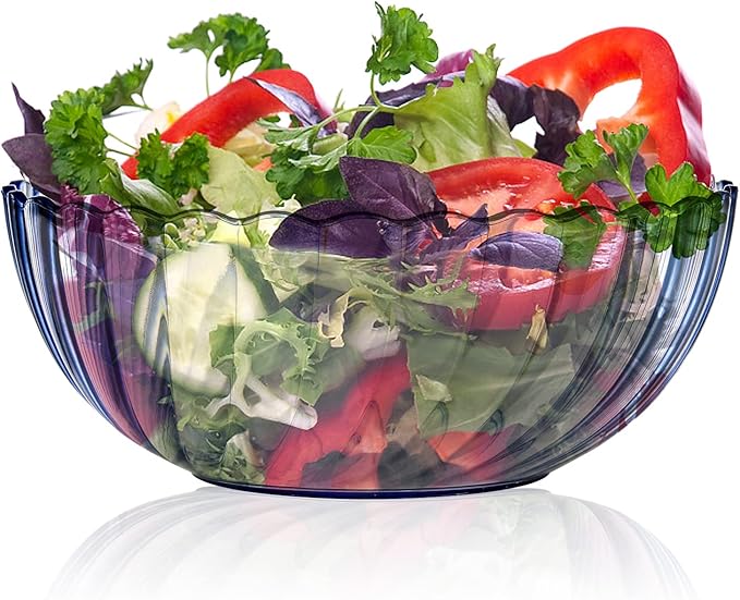Fasmov 4 Pack Plastic Serving Bowls, Plastic Salad Mixing Bowls, 74oz Break Resistant Plastic Bowls for Salad, Fruit, Popcorn, Chip and Dip, Multicolor