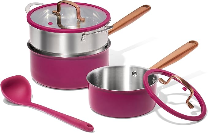 CAROTE Stainless Steel Saucepan Set, 2 Sauce Pans, Purple