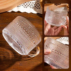 6 PACK Vintage Glass Coffee Mugs 14oz Clear Embossed Tea Cup Set with Bamboo Lids and Gold Spoons,Yogurt Bowl,kitchen gifts for women
