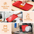 Serving Trays for Party - Set of 4, Large Serving Platters for Raw and Cooked Food, Dishwasher Safe, 17×10.5-inch Stackable Plastic Party Supplies for Grilling, BBQ, Meal Prep (Red, Black)