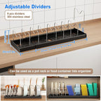 2 Pack Pots and Pans Organizer under Cabinet, 22" Expandable Food Storage Container Lid Organizer with 9 Adjustable Stainless Steel Dividers, ABS Base, Countertop Rack, Black