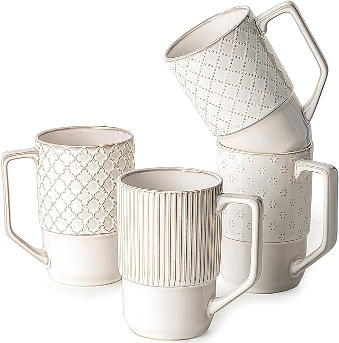 getstar Ceramic Coffee Mugs Set of 4 with Large Handles, Tall Coffee Cups 17OZ Gift Set for Men Women, Porcelain Mug for Latte, Hot Tea, Cappuccino, Milk, Cocoa, Microwave & Dishwasher Safe