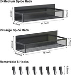 Magnetic Spice Rack for Refrigerator, 4 Pack Magnetic Shelf, Fridge Magnet Organizer with Moveable 8 Hooks, Magnetic Fridge Shelf for Kitchen Organization and Storage (4 Pack)