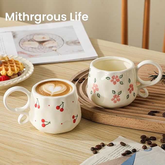 Ceramic Cute Mug For Women,Pretty Coffee Mug,9 oz,Nnique Espresso Mug.Hand-Painted Tea Cup for Women