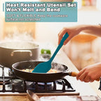 E-far Silicone Cooking Utensils Set, 24Pcs Heat Resistant Kitchen Utensil with Holder, Silicone Kitchen Tools with Spatula Turner Spoon Tongs Whisk, Non-Toxic & Dishwasher Safe (Blue)