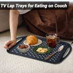 2PCS Large Non-Slip Serving Tray with Handles TV Lap Trays for Eating on Couch Food Serving Tray with Silicone Grippy Dots for Dinner Snack Fruit Dessert Breakfast (Black - 2pcs)