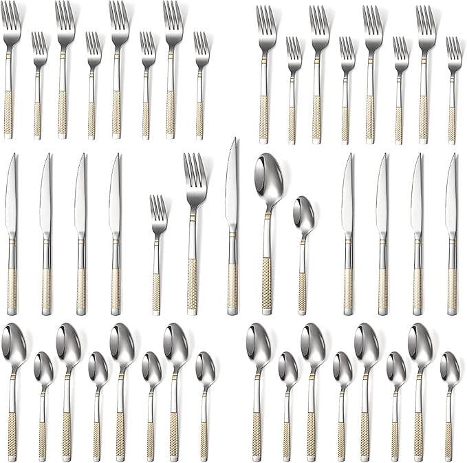 40-Piece Silverware Set Stainless Steel Flatware Set for 4 Kitchen Cutlery Utensil Sets Includes Forks Spoons Knives for Home Restaurant Hotel