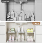 2 Pack Bathroom Organizers and Storage - Multi-Purpose,2-Tier Clear Pull Out Organization for Bathroom,Under Sink,Kitchen,Vanity,Countertop,Cabinet,Pantry & Medicine Cabinet,White