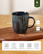 famiware Coffee Mugs Set of 6, Ocean Square 13oz Coffee Cup Set with Handle for Cocoa, Milk, Hot Chocolate, Tea, Water, Stoneware Cups for Kitchen, Microwave and Dishwasher Safe, Deep Forest