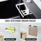 Sponge Holder for Kitchen Sink, Adhesive Dishcloth Holder, Dish Sponge Kitchen Sink Caddy 2 In 1, Metal Dishcloth Racks Sink for Dishcloths, Sponges, Brushes and Glove (Sliver)