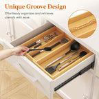 Lifewit Utensil Organizer for Kitchen Drawer, Expandable Cooking Utensil Tray, Cutlery Silverware Flatware Holder, Wood Adjustable Spatula Tools Storage Divider, 8.9-15.8 x 15.75, Natural