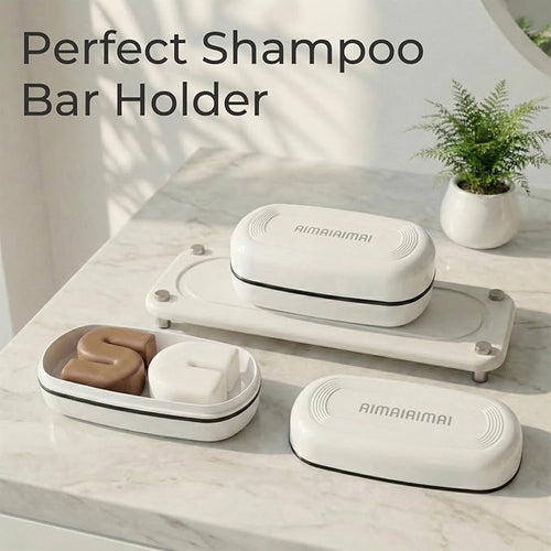 AIMAIAIMAI Shampoo Bar Holder Travel Case for Two Bars – Compatible with Kitsch Solid Shampoo & Conditioner Bars, Large Soap Container for Bathroom or Travel (1 Pack, White Style A-Large)