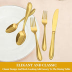 Gold Silverware Set, 20 Piece Flatware Cutlery Set for 4,18/0 Stainless Steel Utensils,Mirror Polished Modern Tableware for Home & Kitchen Dining Wedding, Party