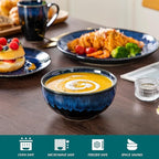 vancasso Starry 16 Pieces Dinnerware Set for 4, Reactive Glaze Blue Stoneware Plates and Bowls Set, Dishes Set with Mugs for 4, Microwave & Dishwasher Safe