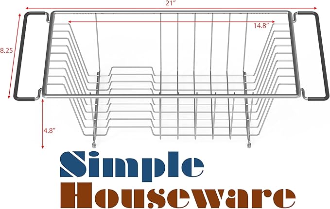 Simple Houseware Over Sink Counter Top Stainless Steel Dish Drainer Drying Rack, Chrome