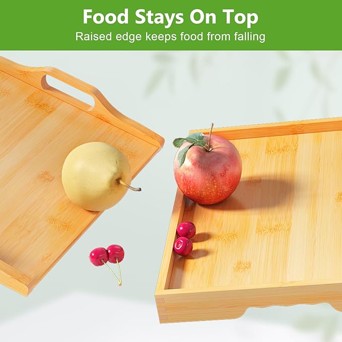 Youpehom Bed Tray Table with Folding Legs,Bamboo Breakfast in Bed for Kitchen Serving Tray,Sofa,Eating,Used As Laptop Desk Snack Tray 2 Pack (Bamboo)
