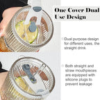 2 Pack Iced Coffee Cup with Lids, 18oz Clear Glass Tumbler with Straw & Lid, Ribbed Glassware Cups, Dishwasher Safe Drinking Glasses, Stylish Glass Cups for Coffee, Juice, Tea, Matcha