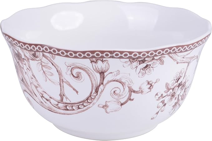 222 Fifth Adelaide Brown on White 12-Piece Dinnerware Set – Service for 4, Big Dinner Plates and Bowls Sets,Durable Porcelain, Microwave and Dishwasher Safe, for Everyday Dining & Entertainment