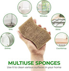 AIRNEX Natural Kitchen Sponges (6 Pack) - Biodegradable Cellulose & Coconut Scrubber Dish Sponges for Kitchen - Eco-Friendly, Non Scratch, Compostable, Non Toxic S-Shaped Natural Sponges for Dishes