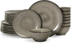 famiware Tempus Plates and Bowls Sets for 8, 24 Pieces Stoneware Dinnerware Sets, Dishes Set, Reactive Glaze Dishware Sets, Dishwasher & Microwave Safe - Castle Wall