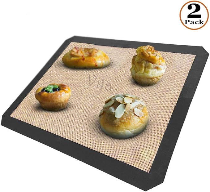 Vila 2 Pack Baking Mats, 12” x 17”, Tray Pan Liner for Healthy Dishes, Reusable Non-Stick Cookie Sheets, Perfect for Macarons, Dog, Cat, Parrot Treats, Pastry, Bread, Bun making