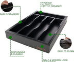 Expandable Bamboo Kitchen Drawer Organizer for Cutlery and Utensils, Adjustable Bamboo Wood Cutlery Tray in Drawer for Flatware and Silverware in Kitchen, (Black)