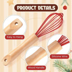 Baderke 20 Sets Baking Gifts Set Includes 8 Inch Silicone Whisk with Wood Handle Wired Stainless Steel Whisk Set Greeting Cards Plastic Bags for Party Birthday Christmas Stuffers Gift(Red)