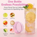 Luiaiog 20oz Glass Cups with Lids and Straws - Set of 4 Reusable Tumblers, Thickened Shatter-Resistant Glass, Ideal for Iced Coffee, Smoothies, Cocktails, Juices - Elegant & Durable Drinkware (Pink)