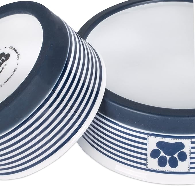 Bone Dry Paw & Patch Ceramic Pet Collection, Large Bowl, 7.5x2.4", Nautical Blue