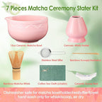 Matcha Whisk Set, ZBUFAN 7 Pcs Pink Matcha Kit with Bamboo Whisk(Chasen) and Holder, Ceramic Matcha Bowl with Spout, Japanese Tea Set with Matcha Sifter and Scoop