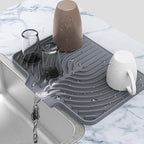 Silicone Drying Mat for Kitchen Counter , Dish Drying Rack Matt with Built in Drain, Small Dry Mats for Dishes Drying Pad for Kitchen Counter (14.6×11inch, gray)