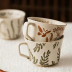 Vintage Ceramic Mug Set - 12 oz Unique Ceramic Coffee Mugs & Tea Cups with Hand-Drawn Patterns, Dishwasher & Microwave Safe, Ideal Gift