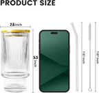 16oz Glass Cup with Lids Straws Brush Vintage Glassware for Mojito Iced Coffee Soda Smoothie Whiskey(Ribbed & Hobnail)