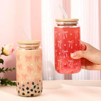 2 Pcs Coquette Pink Bow Glasses Cups, 16oz Cute Bow Glass Cups with Lid Brush and Straw Aesthetic Iced Coffee Cup, Girly Preppy Design Glasses Drinking for Teen Girls Women Men Kids Gift Trendy Stuff