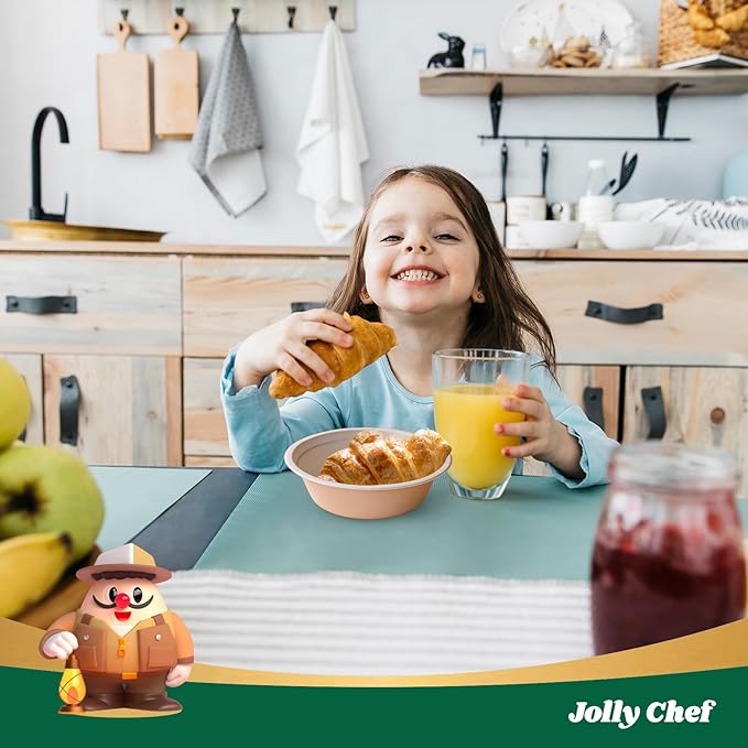 JOLLY CHEF Compostable Disposable Paper Bowls [16 oz] Heavy Duty Soup Uncoated Containers [150 Pack] Biodegradable Bagasse Hot Cold Eco-Friendly Natural Sugarcane Microwavable for Dessert Christmas