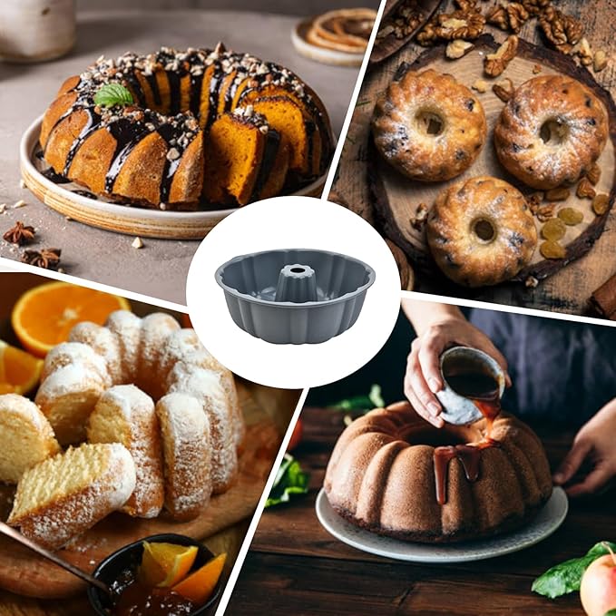2 Pack Silicone Cake Pan Nonstick,10 Inch, Silicone Cake Molds,Pound Cake Pan, Baking for Jello,Gelatin,Cake,Brownie and Bread (Grey+Grey)