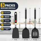 3 Pcs Silicone Spatula Set, Heat Resistant Solid & Slotted Turner for Non-Stick Pans, Silicone Cooking Utensils Set, BPA-Free, Flexible Spatula Turner for Flipping Eggs, Burgers, Pancakes, Black