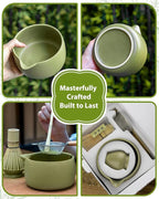 20OZ Matcha Whisk Set - 5PCS Japanese Tea Set Includes Matcha Bowl with Spout, Bamboo Whisk with Ceramic Holder, Bamboo Scoop and Sifter, Matcha Kit for Ceremony, Gift for Matcha Lovers (Matcha Green)