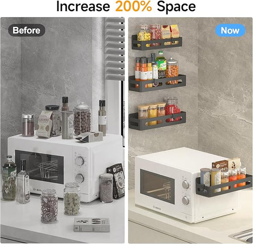 6 Pack Strong Magnetic Spice Rack for Refrigerator, Multipurpose Magnetic Shelf for Fridge with 4 Hooks for kitchen and Bathroom Organization, Black