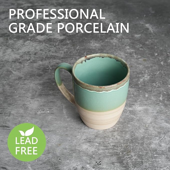 Bosmarlin Ceramic Coffee Mug Set of 4, 17 Oz, 5 Colors to Choose, Tea Cups, Dishwasher and Microwave Safe, Reactive Glaze (Green)