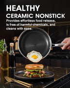 10 Inch Non Stick Frying Pan with Lid, Hybrid Nonstick Stainless Steel Skillet Pan with Stay-cooling Handle, PFOA Free Non Toxic Dishwash & Oven Safe Kithchen Cookware Set Compatible All Cooktops