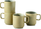 Coffee Mugs Set of 4, Ceramic Ribbed Tea Coffee Cups with Handle, Large Porcelain Mug for Americano, Latte, Cappuccino, Hot Chocolate, Grey