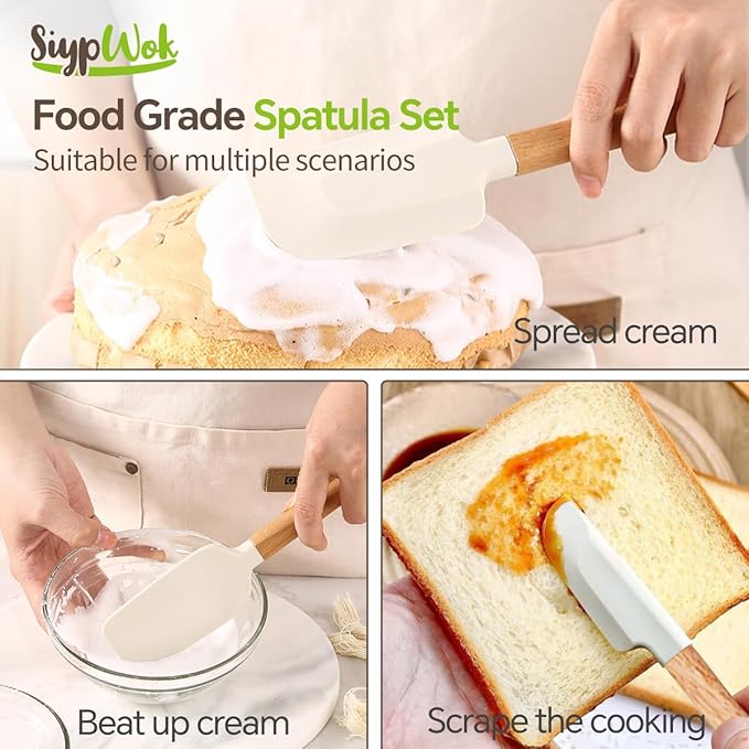 Silicone Spatula Set, Food Grade Rubber Spatula-4 Piece Nonstick Rubber Spatulas, Spoonula, Jar Scraper for Cooking, Baking, Mixing, Frosting - Heat Resistant Up to 600°F (4 Pcs Spatula White)