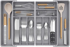 Lifewit Silverware Drawer Organizer, Expandable BPA Free Plastic Utensil Tray for Kitchen, Adjustable Flatware Cutlery Holder for Spoons Forks Knives, 18- 28 x 16.7", Gray